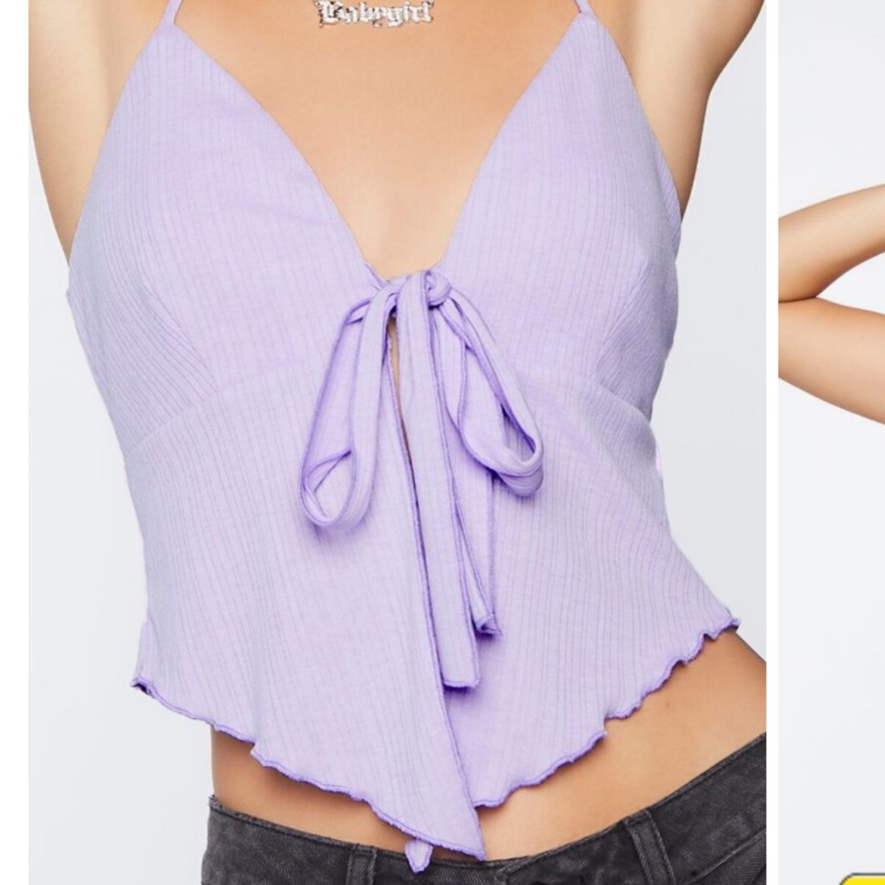 Forever 21 Plunging Lettuce-Edge Halter Top